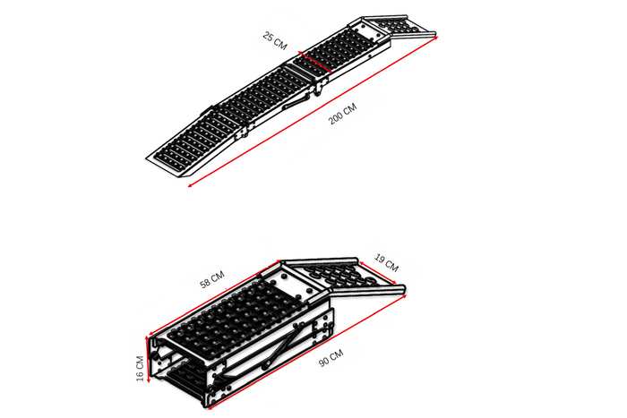 UNITRAILER ALR005 rampa pieghevole in acciaio per rimorchio, 200 cm, 250 kg