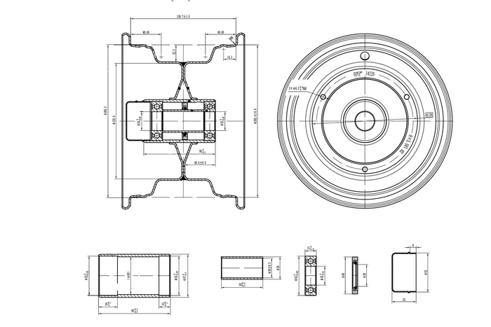Cerchio in acciaio UNITRAILER 5.5Ix8"H2 3x128 con cuscinetti 6205-2RS