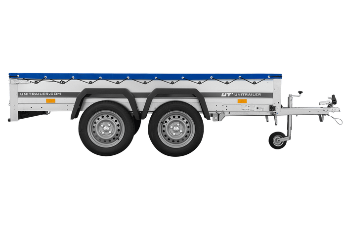 Rimorchio a due assi 264x125 UNITRAILER GARDEN 264/2 KIPP con telaio H-0 e telone blu