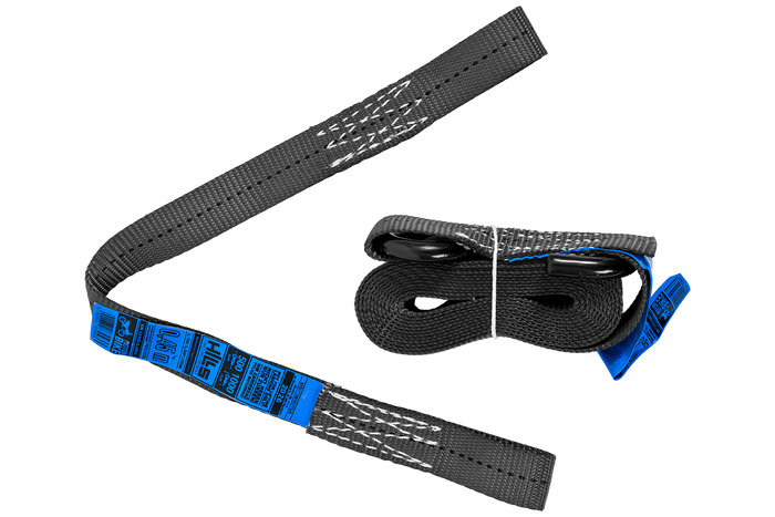 Set di due cinghie di trasporto HILLS da 3 m/25 mm/1 t con tenditore e due imbracature da 0,45 m per fissare la motocicletta.