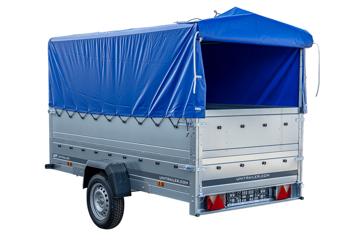 RIMORCHIO DA GIARDINO 264 KIPP CON RUOTA DI APPOGGIO, FIANCHI BIS, TELAIO H-800 E COPERTURA BLU