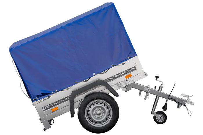 Rimorchio leggero 150x106 con telone blu e centina PTT 750 kg Garden Trailer 150 kipp