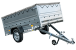 Rimorchio per auto 230x125 UNITRAILER GARDEN 230 KIPP con sponde BIS e copertura grigia