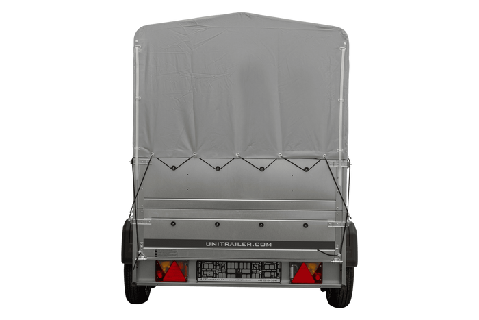 Rimorchio per auto a 2 assi UNITRAILER GARDEN TRAILER 264/2 KIPP con ruota di supporto, sponde bis, telaio h-800 e telo grigio