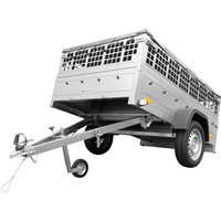 Rimorchio per auto per categoria B Unitrailer Garden Trailer 201 KIPP con ruota di appoggio, sponde in rete e telo piatto grigia