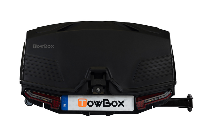 Towbox Camper Alpha LED nero (lungo) - box portabagagli da montare sul gancio di traino
