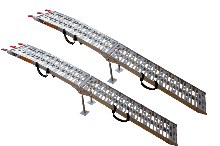 UNITRAILER ALR003 rampe pieghevoli in alluminio per rimorchi, 221 cm, portata 680 kg, con cinghia e supporto, set da 2