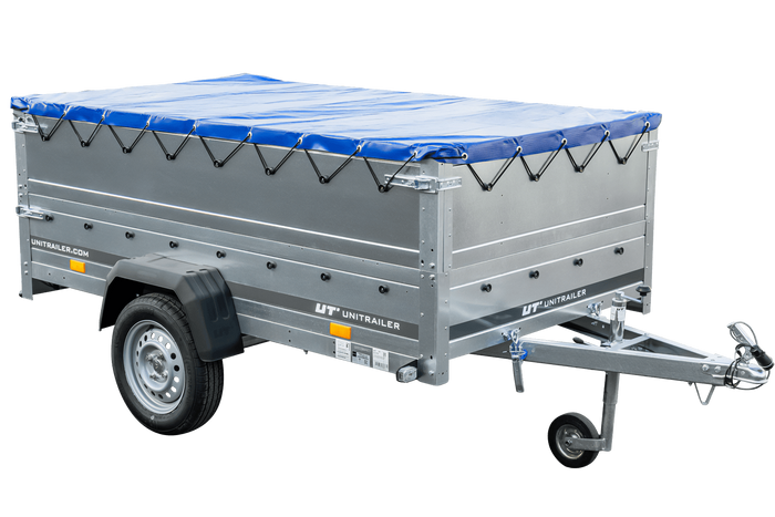 Rimorchio leggero 230x125 UNITRAILER GARDEN 230 KIPP con sponde BIS e telone blu