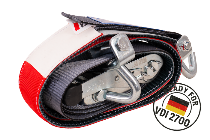 Set di quattro cinghie di trasporto per rimorchi HEFFA CARLINE 130, cinghie di fissaggio ruote 2,8 m/50 mm/5 t VDI 2700