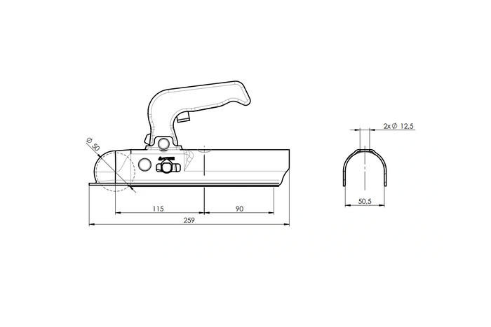 CHOOYO JD.00.53.005 Gancio di traino a sfera per rimorchio da 800 kg con timone tubolare da 50 mm