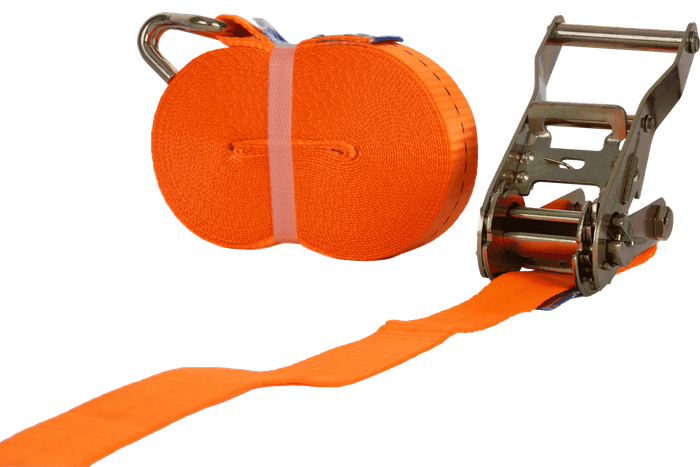 Set di quattro cinghie di trasporto UNITRAILER arancioni da 10 m/25 mm/1 t con tenditore