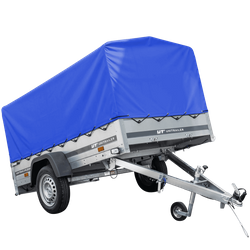 rimorchio leggero 750 kg con ruotino di appoggio centina e telone blu Garden Trailer 230 kipp 