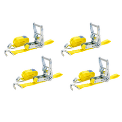Set di quattro cinghie di trasporto UNITRAILER gialle da 3 m/25 mm/1 t con tenditore