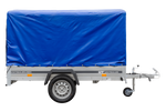 Rimorchio per auto 230x125 UNITRAILER GARDEN 230 KIPP con telaio H-1100 e copertura blu