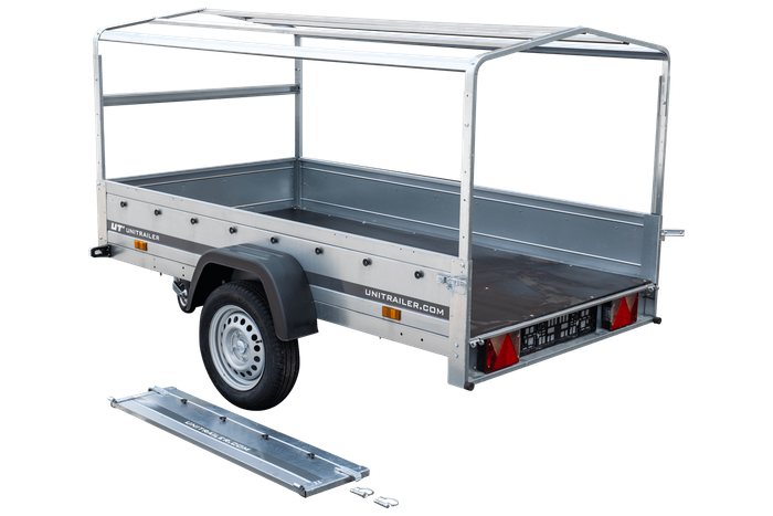 Rimorchio monoasse 230x125 UNITRAILER GARDEN 230 KIPP con telaio H-800 e copertura grigia