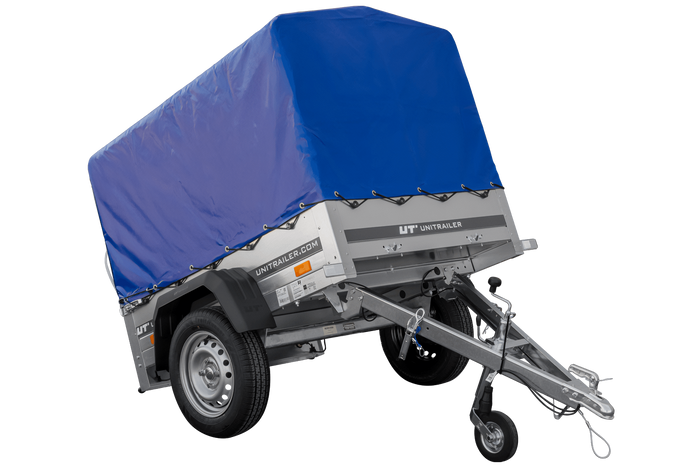 Rimorchio leggero 150x106 con telone blu e centina PTT 750 kg Garden Trailer 150 kipp