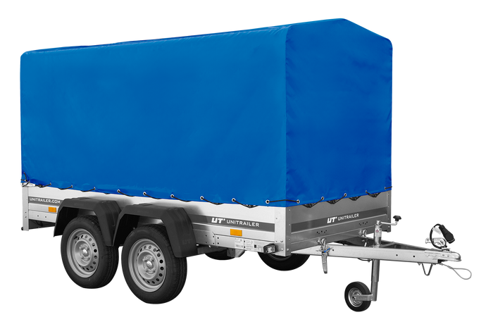 Rimorchio a due assi 264x125 UNITRAILER GARDEN 264/2 KIPP con telaio H-1100 e telone blu