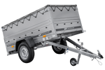 Rimorchio monoasse 200x106 UNITRAILER GARDEN 200 KIPP con sponde BIS, telaio H-0 e copertura grigia