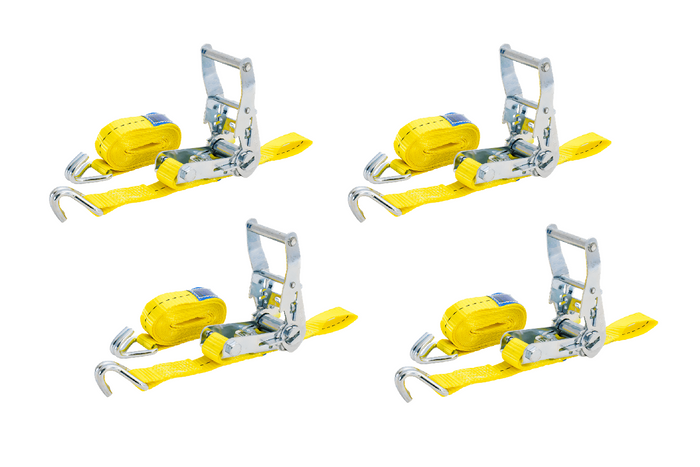 Set di quattro cinghie di trasporto UNITRAILER gialle da 3 m/25 mm/1 t con tenditore
