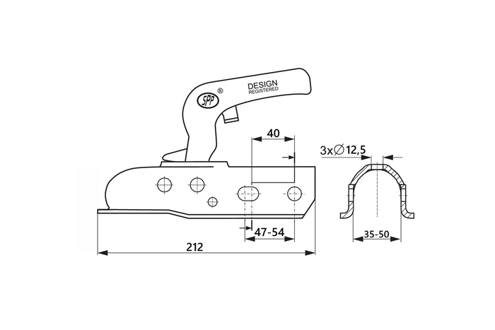 Gancio di traino a sfera STEELPRESS ZSK-1700D+Z2 per rimorchio da 1700 kg con timone tubolare da 35-50 mm
