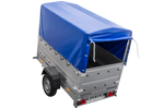 Rimorchio da giardino 200 Kipp con ruota tastatrice, sponde BIS, telaio H-800 e copertura blu