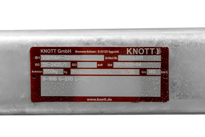 Assale frenato KNOTT VGB15MV per rimorchio/trasportatore 1550 kg 1616 mm 2110 mm 5x112