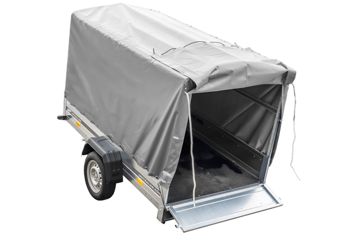 rimorchio Garden Trailer 230 kipp con ruota di appoggio, telaio h-1100 e copertura grigia