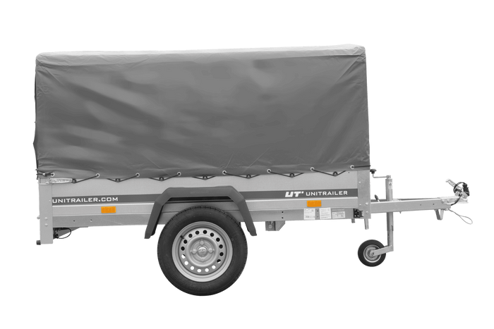 Rimorchio monoasse 200x125 UNITRAILER GARDEN 201 KIPP con telaio H-800 e copertura grigia