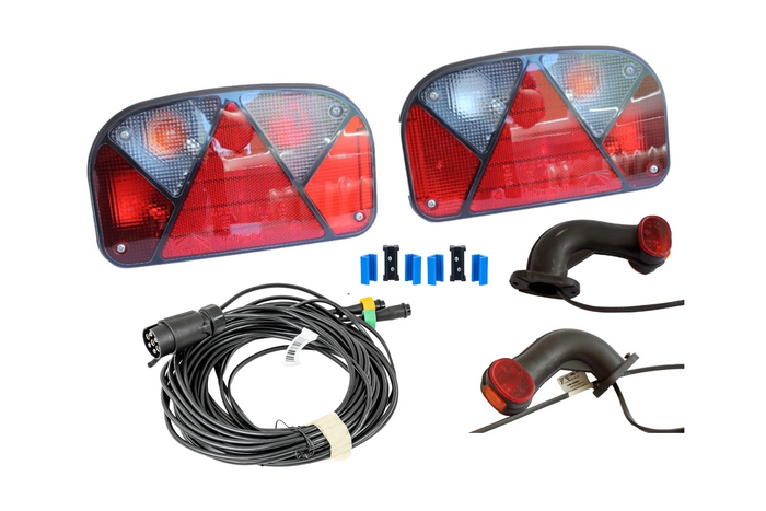 Set luci: luci posteriori ASPÖCK + luci di posizione laterali ASPÖCK + cablaggio MANTES 7m 7 PIN + connettori rapidi