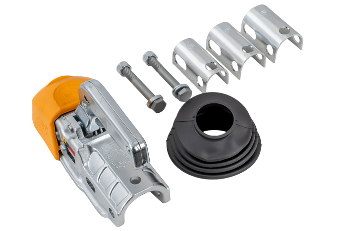 Gancio a sfera STEELPRESS BC-3000C-00-00+Z3 per rimorchio da 3000 kg con timone tubolare da 35-50 mm, ghisa