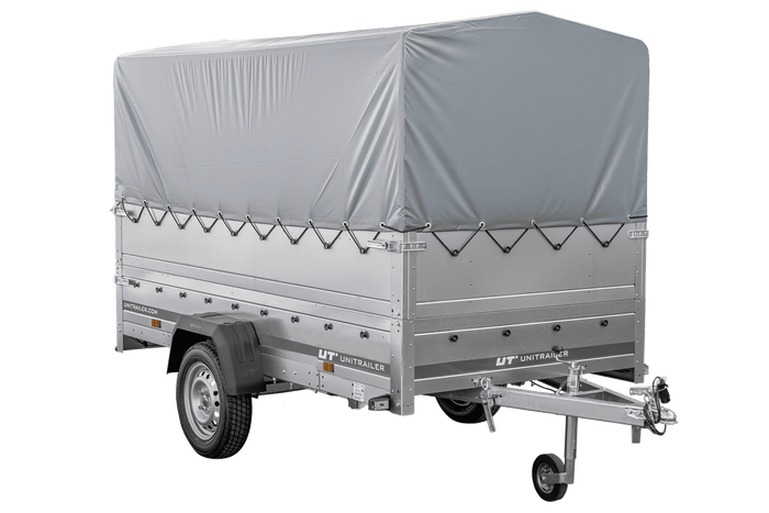 RIMORCHIO DA GIARDINO 264 KIPP CON RUOTA DI SOSTEGNO, SPONDE BIS, TELAIO H-800 E COPERTURA GRIGIA