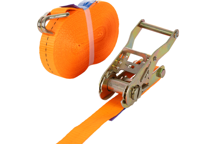 Set di quattro cinghie di trasporto UNITRAILER arancioni da 12 m/25 mm/1 t con tenditore