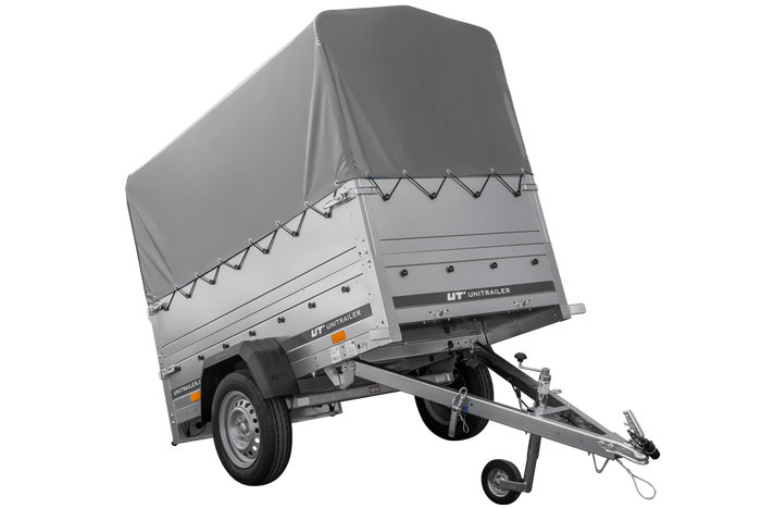 Rimorchio carrello trasporto cose rimorchio leggero 750 kg Unitrailer Garden Trailer 200 kipp con sovrasponde ruotino centina e telo grigio 