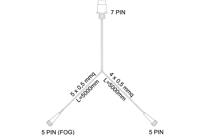 Impianto elettrico MANTES, cablaggio rimorchio 5m, spina 7PIN, 2x baionette 5PIN