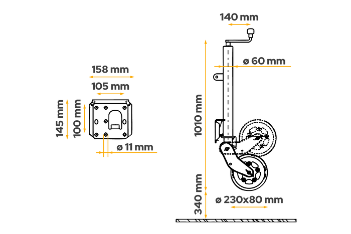 AL-KO 1223638 ruotino di appoggio automatico con maniglia 500kg 60mm 1010-1350mm