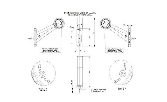 HORPOL LD 726/P LED luce di posizione destra su braccio in gomma