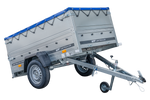 Nuovo rimorchio per auto GARDEN TRAILER 200 KIPP con ruotino d'appoggio, sovrasponde e telo piatto blu
