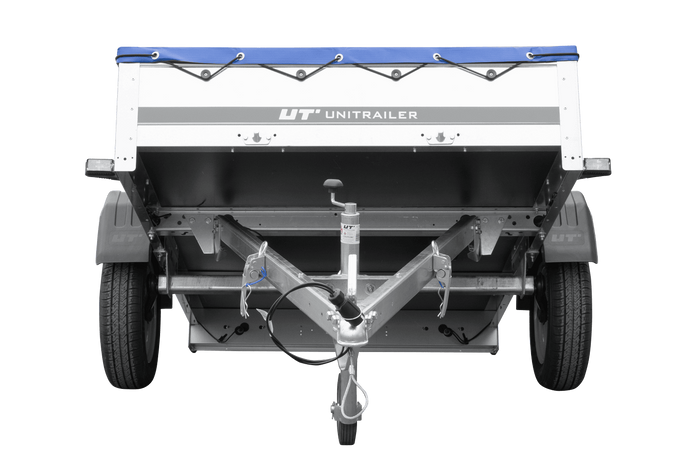 Rimorchio per auto 200x125 UNITRAILER GARDEN 201 KIPP con telaio H-0 e copertura blu