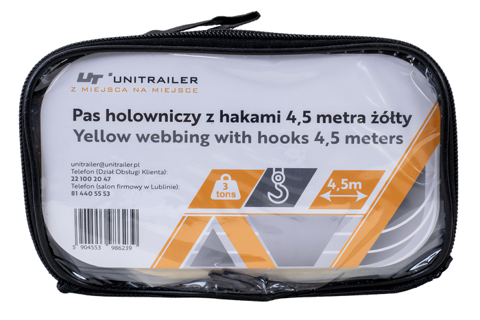Cavo di traino con ganci UNITRAILER cinghia di traino 4,5 m/50 mm/3 t giallo