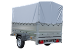 Rimorchio per auto 230x125 UNITRAILER GARDEN 230 KIPP con sponde BIS, telaio H-800 e copertura grigia