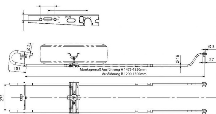 Supporto per ruota di scorta KNOTT per roulotte 1475-1850mm
