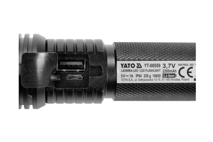 Torcia multifunzione a LED YATO YT-085609 da 900 lm, power bank, apribottiglie, martello di emergenza