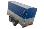 Rimorchio per auto a due assi UNITRAILER GARDEN TRAILER 264/2 KIPP CON RUOTA DI SOSTEGNO, FIANCHI BIS, TELAIO H-800 E COPERTURA BLU