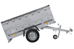 Rimorchio carrello leggero senza freni trasporto cose 750 kg Unitrailer Garden Trailer 200 kipp (new) con ruotino sovrasponde e telo grigio