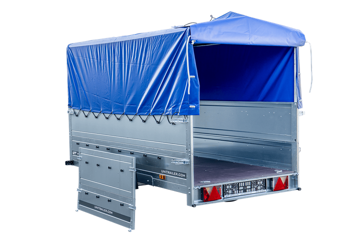 RIMORCHIO DA GIARDINO 264 KIPP CON RUOTA DI APPOGGIO, FIANCHI BIS, TELAIO H-800 E COPERTURA BLU