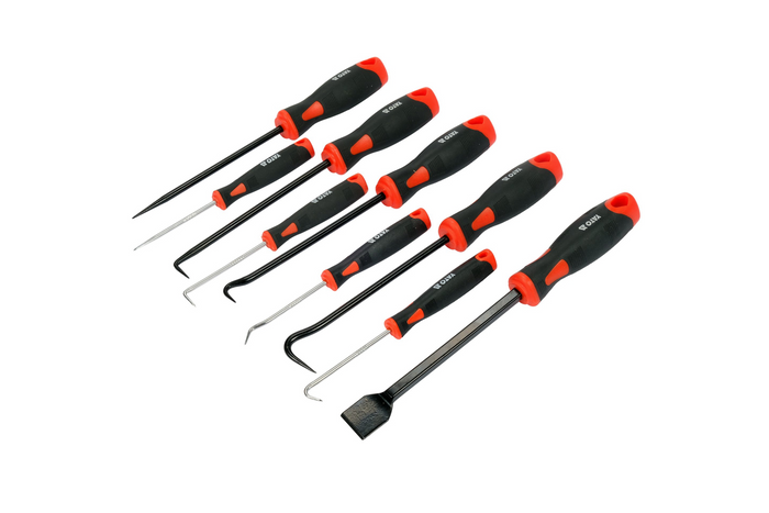 Set di ganci YATO YT-08426 con manico, 8 ganci e raschietto per guarnizioni.