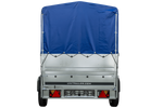Rimorchio leggero 230x125 UNITRAILER GARDEN 230 KIPP con sponde BIS, telaio H-800 e telo di copertura blu