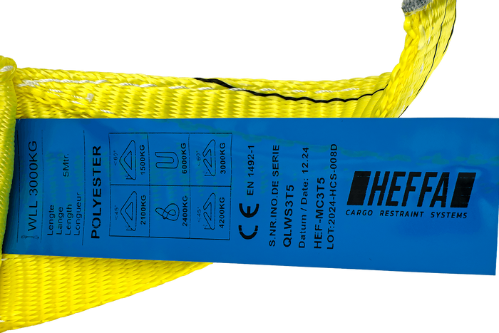 Cinghia di sollevamento HEFFA da 5 m/90 mm/3 t con anelli
