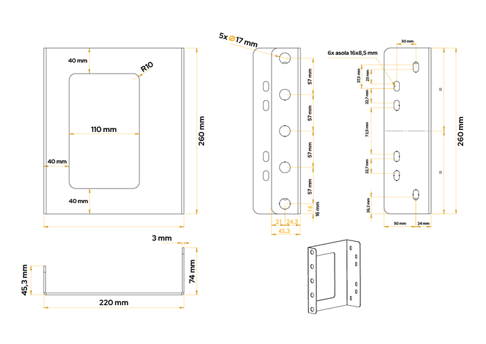 Staffe di montaggio per la scatola estintore DAKEN 88501 ADAMANT / REGON / STRIKE