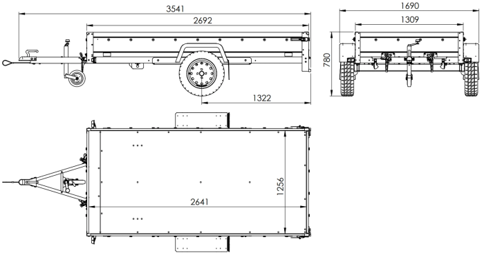 Rimorchio per auto 264x125 UNITRAILER GARDEN 264 KIPP con telaio H-1100 e copertura blu